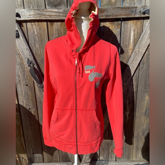 Helly Hanson full zip hoody sweatshirt 77 logo drawstring lined hood Medium red - Picture 1 of 10